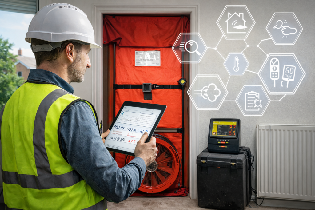 Blower-Door-Test am Wohngebäude | Luftdichtheitsprüfung & Qualitätssicherung