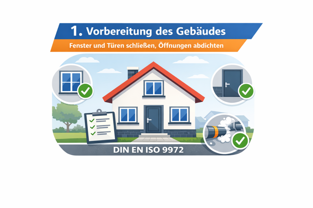 Vorbereitung des Gebäudes für die Luftdichtheitsmessung – Fenster schließen und Öffnungen abdichten