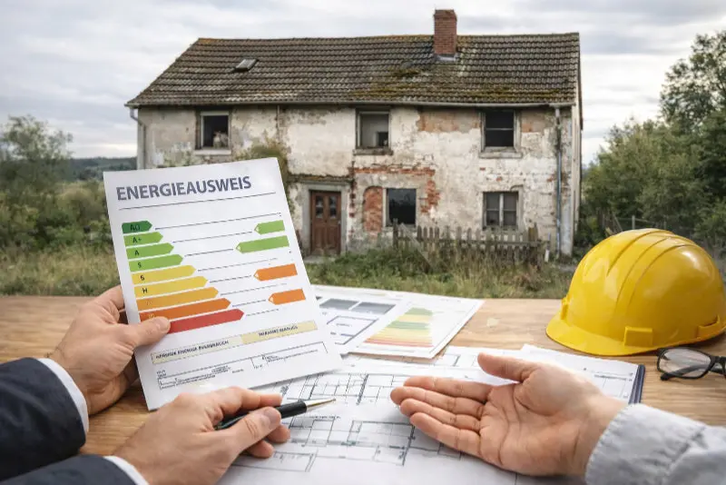 Sanierungsbedürftiges Wohnhaus mit Energieausweis und Planunterlagen zur energetischen Modernisierung