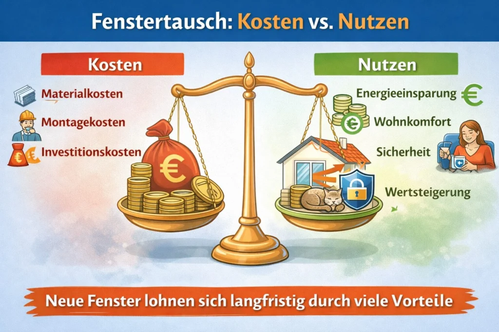 Fenstertausch Kosten vs. Nutzen – Vergleich von Investitionskosten mit Energieeinsparung, Wohnkomfort, Sicherheit und Wertsteigerung