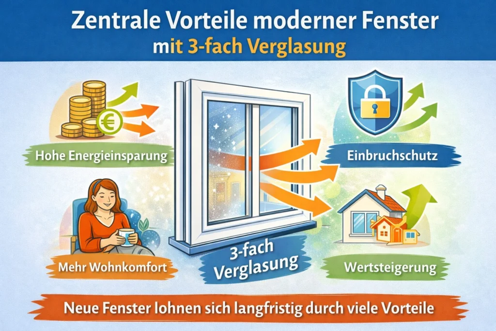 Vorteile moderner Fenster mit 3-fach-Verglasung – hohe Energieeinsparung, mehr Wohnkomfort, besserer Einbruchschutz und Wertsteigerung