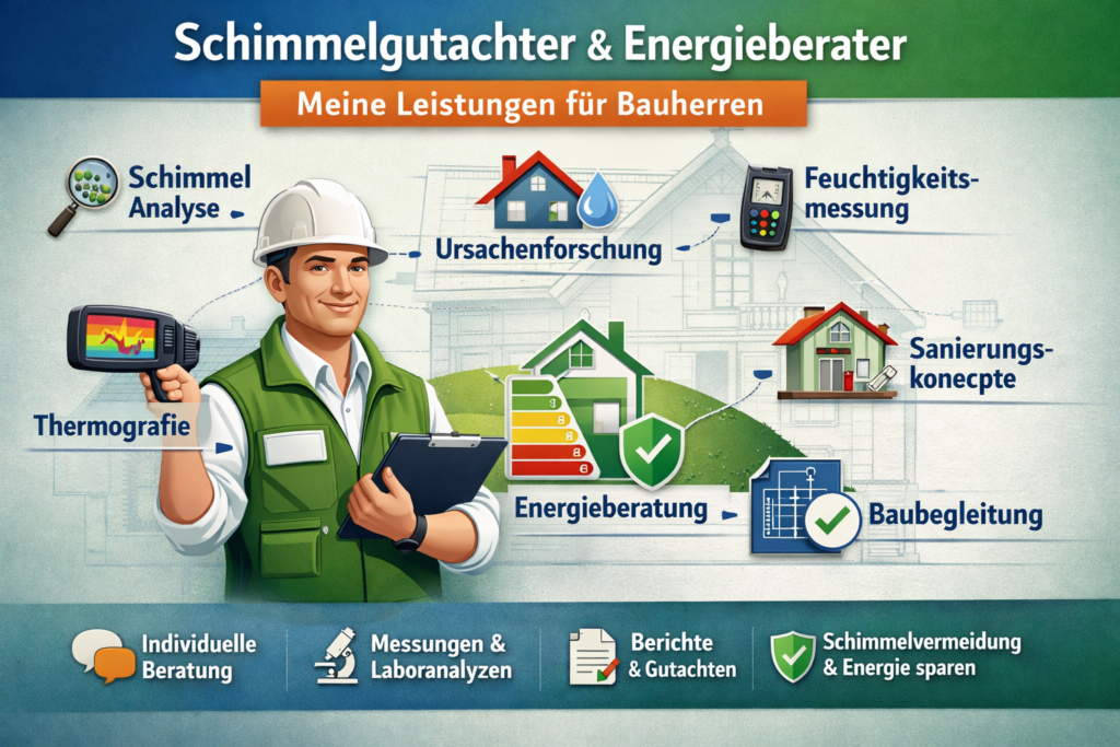 Leistungen als Schimmelgutachter und Energieberater für Bauherren – Analyse, Messung, Sanierung und Energieberatung