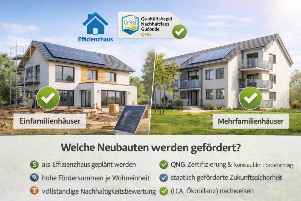 Geförderte Neubauten als Effizienzhaus mit QNG-Zertifizierung