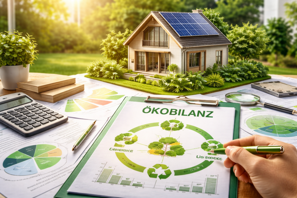 Ökobilanz und Ecopass für ein Wohngebäude mit Bewertung von Energie, Baustoffen und Wohnkomfort