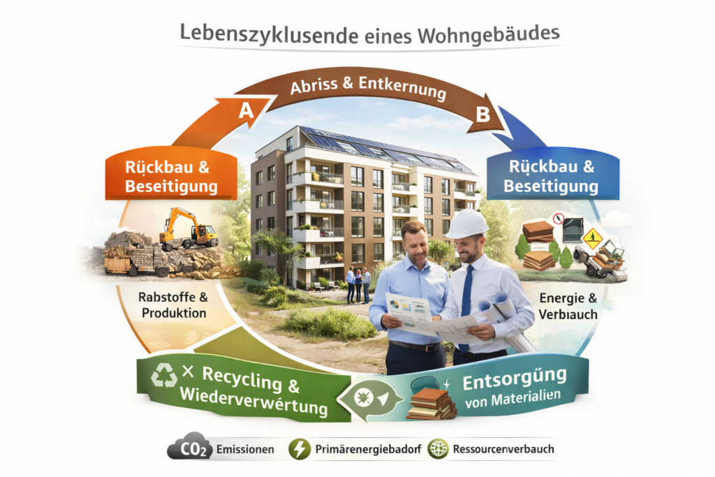 Beratung zur Ökobilanz eines Mehrfamilienhauses mit Planer und Fachberater