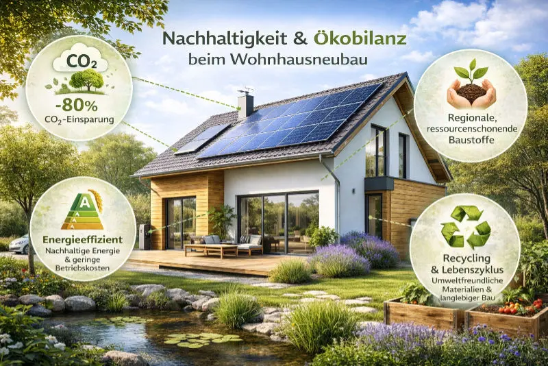 Nachhaltiger Wohnhausneubau mit Photovoltaik, energieeffizienter Bauweise und ökologischen Baustoffen