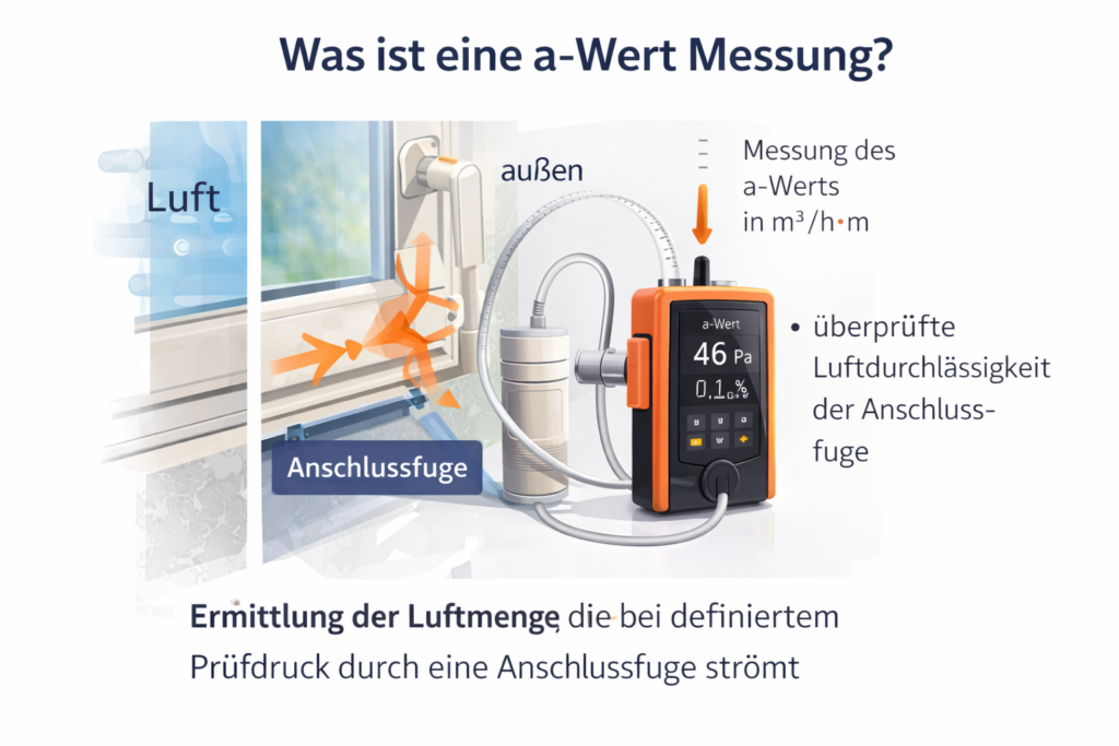 Erläuterung der a-Wert Messung zur Bestimmung der Luftdurchlässigkeit von Anschlussfugen an Fenstern und Bauteilen