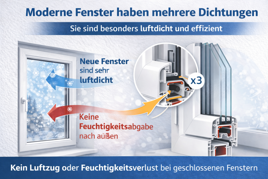 Moderne Fenster mit mehrfachen Dichtungen – hohe Luftdichtheit durch zwei- und dreifache Lippendichtungen
