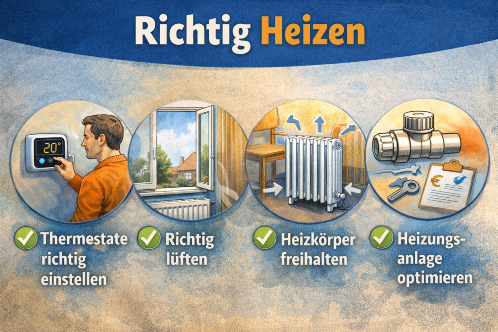 Richtig heizen – Thermostat richtig einstellen, richtig lüften und Heizkörper freihalten