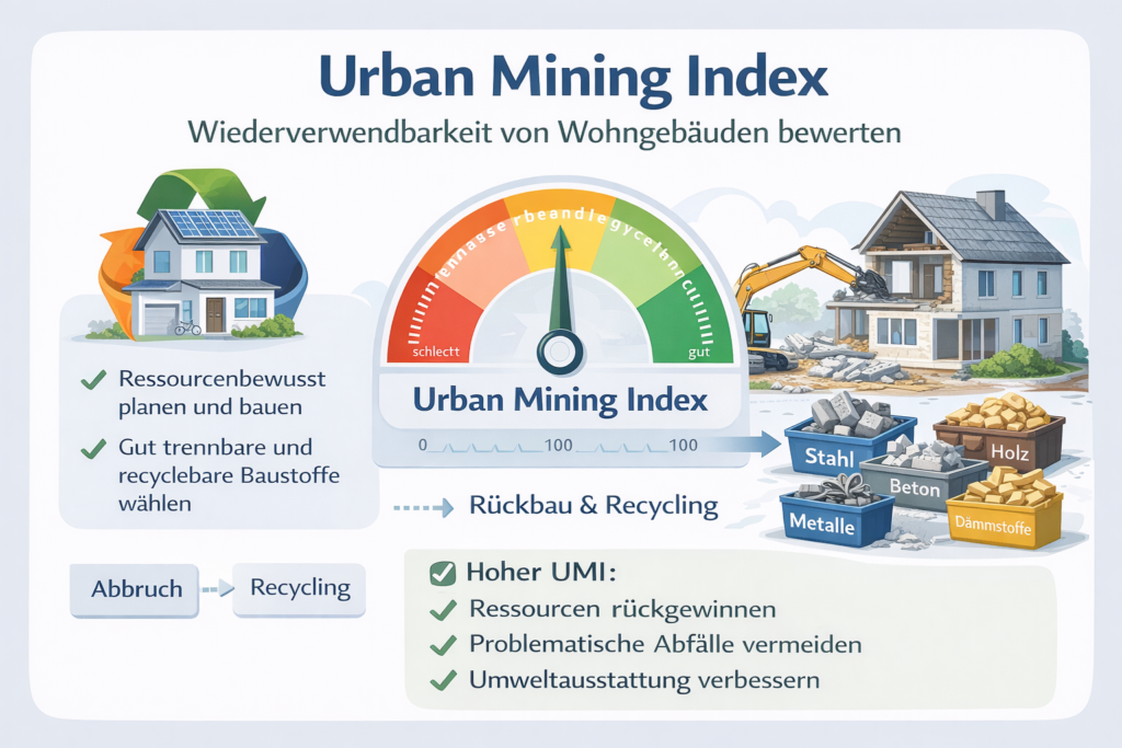 Urban Mining Index bei Wohngebäuden | Wiederverwendbarkeit & Recycling bewerten