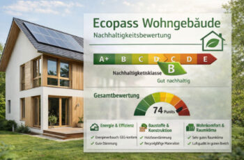 Ecopass Wohngebäude – Nachhaltigkeitsbewertung eines Wohnhauses Ecopass für Wohngebäude – nachhaltiges Einfamilienhaus mit Nachhaltigkeitsklasse B