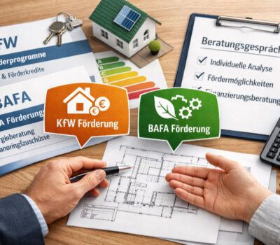 Fördermittelberatung KfW und BAFA Symbolbild zur Fördermittelberatung mit Informationen zu KfW- und BAFA-Förderungen für Wohngebäude