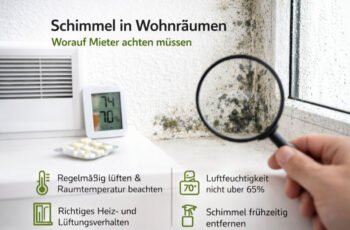 Schimmel in Wohnräumen – worauf Mieter achten müssen Schimmelbildung an Fenster und Wand in Wohnraum – Messgerät zeigt hohe Luftfeuchtigkeit als Ursache für Schimmelpilz