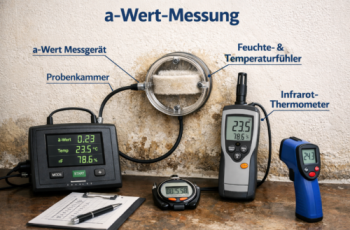 a-Wert-Messung zur Beurteilung von Feuchtigkeit und Trocknungszustand a-Wert-Messung an Innenwand zur Bestimmung der Feuchtebelastung und Materialdurchfeuchtung
